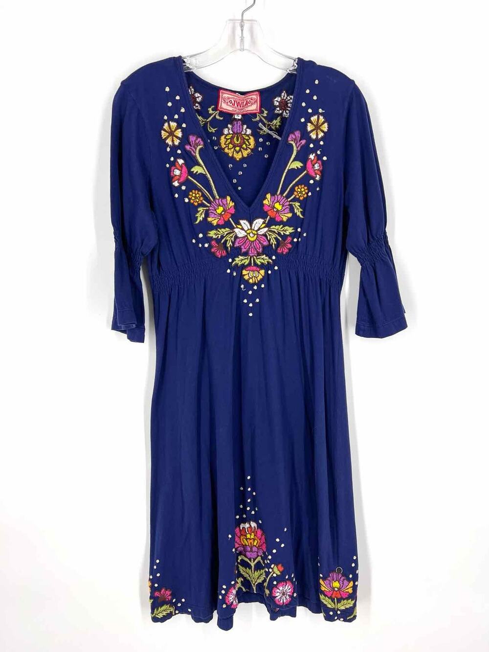 JWLA Size XL Navy/Multi Embroidered Cotton Designer Dress